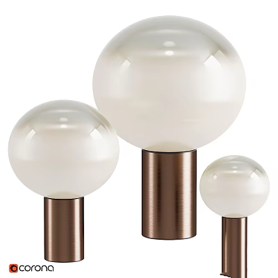 Three Modern Table Lamps With Spherical White Lampshades And Copper Bases 3d model
