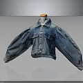Stylish Cropped Denim Jacket With Puffed Sleeves Buttoned Front And Pockets