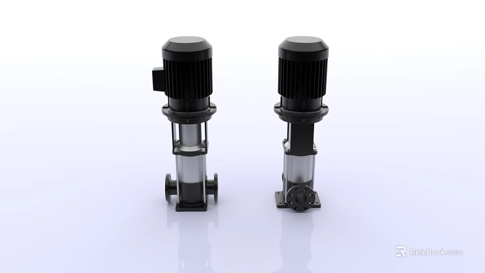 Two Industrial Vertical Multistage Pumps with Stainless Steel Body and Black Motors 3d model 