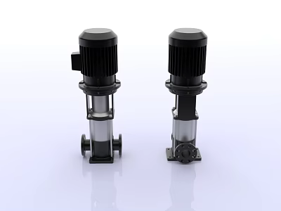 Two Industrial Vertical Multistage Pumps with Stainless Steel Body and Black Motors 3d model
