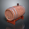 Wooden Storage Barrel With Metal Hoops Tap And Stand For Home Use