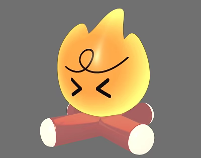 Cute Yellow Flame Shaped Decorative Ornament With Red Base And Expressive Face 3d model
