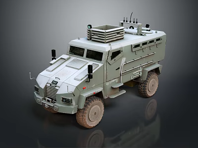Armored Functional Vehicle With Robust Military Style Design Heavy Duty Tires And Roof Mounted Antennas 3d model
