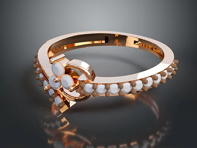 Rose Gold Ring with White Stones and Decorative Design Elements 3d model