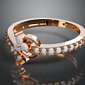 Rose Gold Ring with White Stones and Decorative Design Elements 3d model