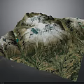Detailed 3D Terrain Model With Mountains Lakes And Green Vegetation