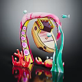 Vibrant Underwater Scene Decoration With Arched Pink Structure Red Coral Crab And Blue Fish