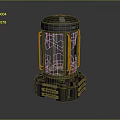 Futuristic Sci Fi Black Cylinder Device With Orange Handles And Transparent Structure