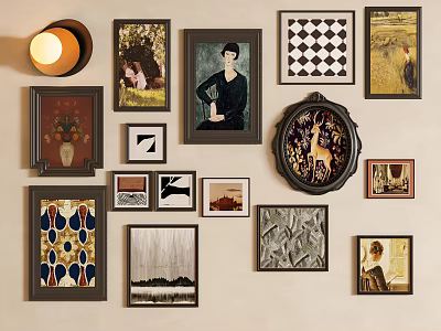 Wall Decorated With Various Framed Artworks 3d model