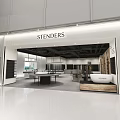 Modern Exhibition Space Interior With Geometric Display Stands Wooden Wall Panels And Industrial Ceiling