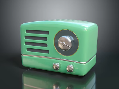 Vintage Green Radio Speaker with Retro Classic Design and Control Knobs 3d model