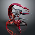 Futuristic Red Metallic Mechanical Device With Articulated Arms And Reflective Base