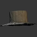 Natural Wooden Stump Placed on Square Stone Slab with Small Stones and Plants