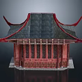 Traditional Chinese Ancient Architecture With Red Curved Eaves Black Tiled Roof And Carved Windows