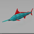Artistic Blue And Red Fish Sculpture With Textured Body And Shiny Surface