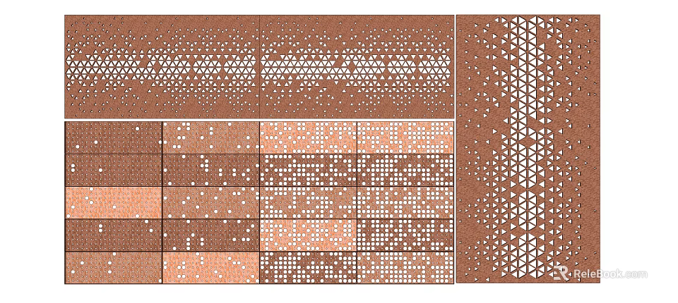 Brown Decorative Wall Panels With Various Dot And Geometric Patterns For Interior Design 3d model