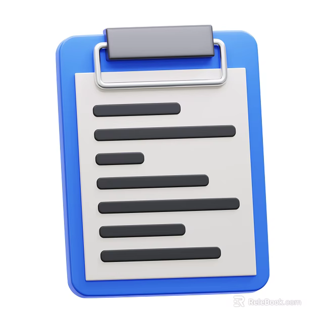 Practical Blue Notebook with Metal Clip and White Paper Having Black Lines for Writing 3d model 