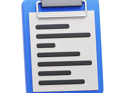 Practical Blue Notebook with Metal Clip and White Paper Having Black Lines for Writing 3d model