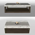 Modern Marble Top Coffee Table With Dark Frame And Decorative Tray Featuring Cups 3d model