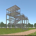 Modern Roadside Facilities Metal Tower Structure With Staircase Path And Green Grassland 3d model