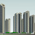 Aerial View Of High Rise Residential Complex With Green Spaces And Circular Plaza