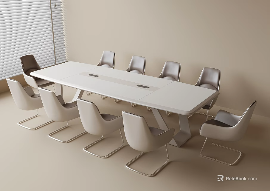 Modern White Conference Table With Metal Frame Chairs In Office Meeting Room 3d model 