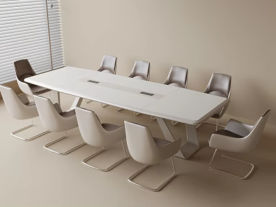 Modern White Conference Table With Metal Frame Chairs In Office Meeting Room 3d model