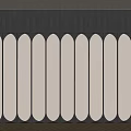 Elegant Front Desk Backdrop With Curved White Panels Wooden Grille And Metal Accents