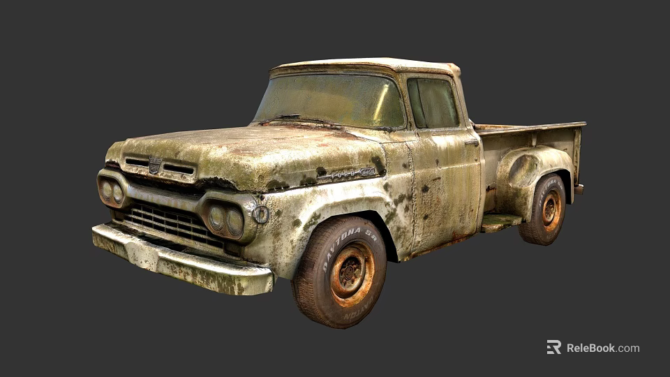 Vintage Rusty Old Classic Truck With Weathered Body And Worn Tires 3d model 