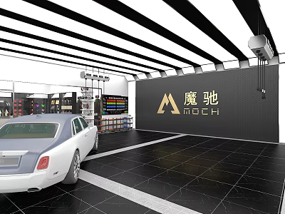 4S Car Dealership Showroom With Luxury Car And Branding Wall 3d model
