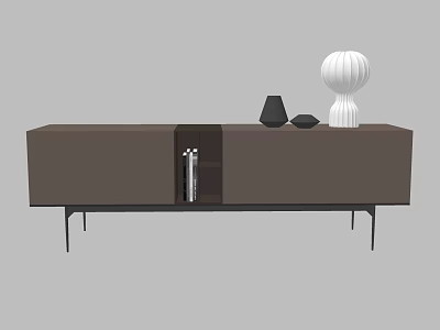 Modern Brown TV Cabinet With Sleek Design And Decorative Ornaments On Top 3d model