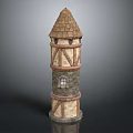 Medieval Style Tower With Conical Roof Stone Walls Wooden Frames And Small Windows