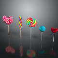 Vibrant Colorful Lollipops Featuring Heart Spiral Striped And Round Designs On Black Reflective Surface