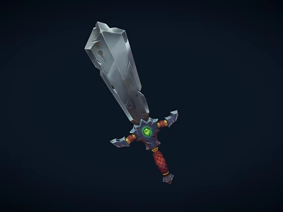 Unique Metallic Sword With Decorative Hilt Green Glowing Element And Red Wrapped Handle 3d model