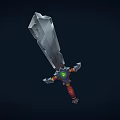Unique Metallic Sword With Decorative Hilt Green Glowing Element And Red Wrapped Handle