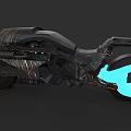 Futuristic Motorcycle With Sleek Body Neon Blue Wheel And Striped Cyberpunk Design