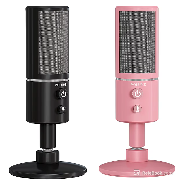 YOUSHARES Black And Pink Microphones With Base Stand And On Off Button Design 3d model 