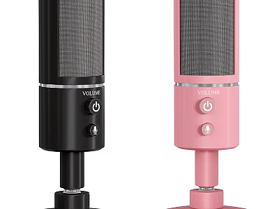 YOUSHARES Black And Pink Microphones With Base Stand And On Off Button Design 3d model