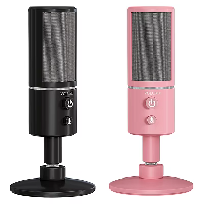 YOUSHARES Black And Pink Microphones With Base Stand And On Off Button Design 3d model
