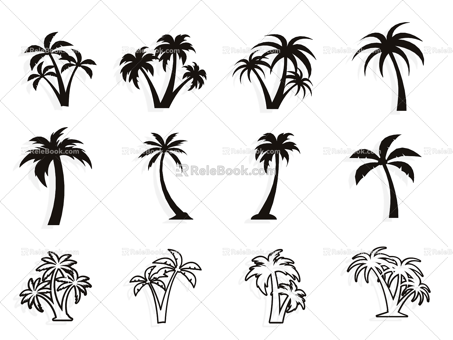 Coconut Tree Tree Plant Coconut Summer Summer Wall Decoration Tropical Plants Silhouette Trees Leaves model