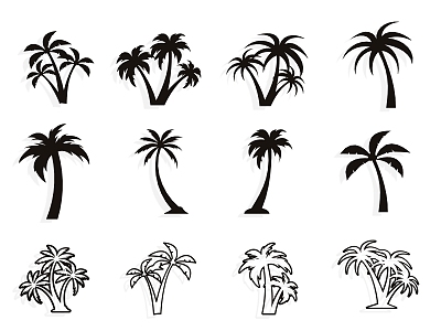 Coconut Tree Plant Coconut Summer Wall Decoration Tropical Plants Silhouette Trees Leaves model