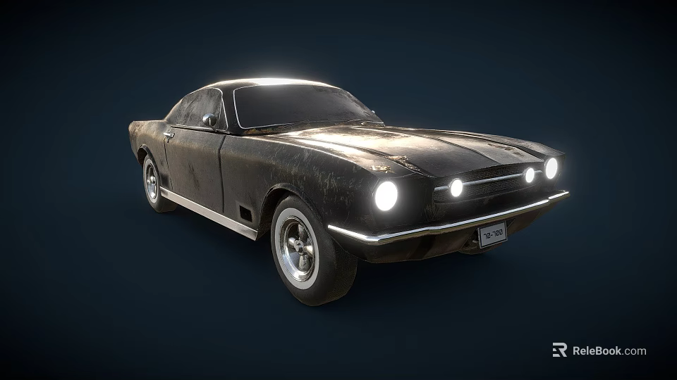 Vintage Black Muscle Car With Illuminated Headlights Classic Design And Metallic Finish 3d model 