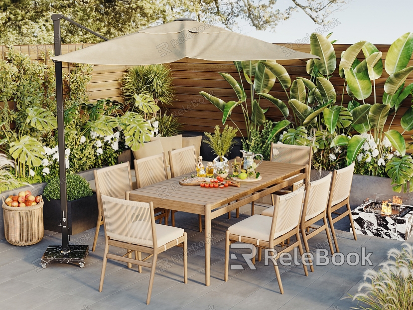 Modern outdoor table and chair combination courtyard leisure table and chair plant combination parasol model