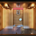 Modern SPA Sauna Interior Design With Wooden Panels Glass Door And Warm Lighting