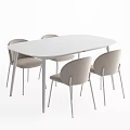Modern Minimalist White Oval Dining Table Set With Four Light Gray Upholstered Chairs 3d model
