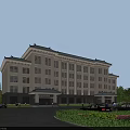 Traditional Multi Story Office Building With Classical Facade Large Windows Entrance And Landscaped Parking