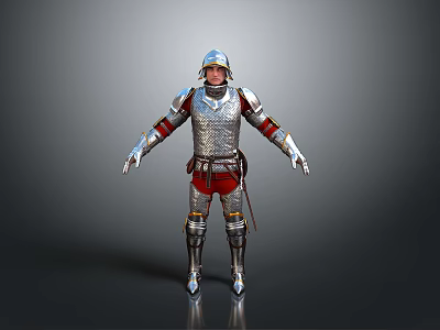 Medieval Knight Full Body Silver Armor With Red Accents And Metallic Details 3d model