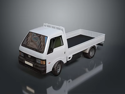 White Small Truck With Open Bed Cab And Roof Rack Design 3d model