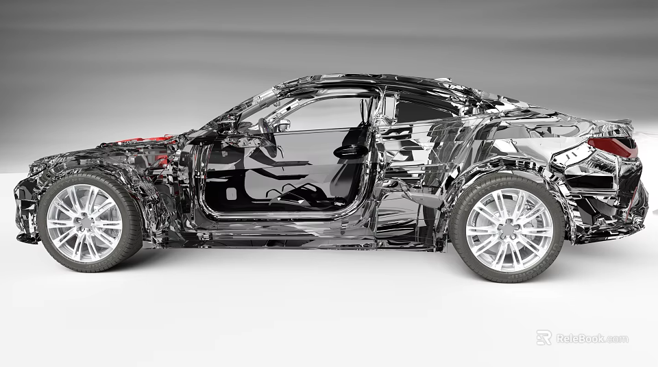 Transparent Car 3D Model With Open Doors And Detailed Interior Structure 3d model