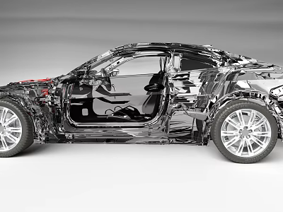 Transparent Car 3D Model With Open Doors And Detailed Interior Structure 3d model